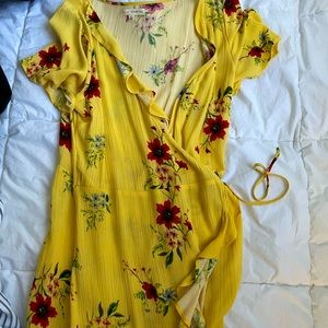 Yellow floral wrap dress